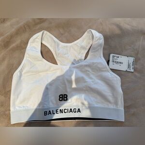 Balenciaga White Logo Racerback Sports Bra